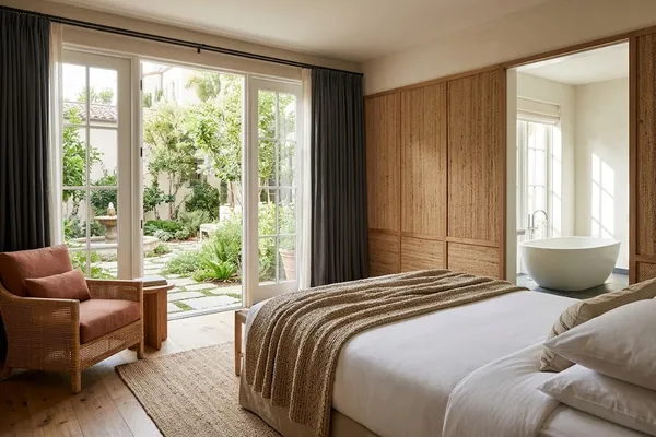 Luxury suite with king bed and garden view